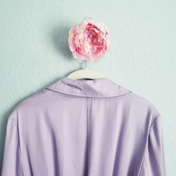 Something Navy Lilac Purple Elongated Collar Belted Trench Coat - Picture 12 of 12